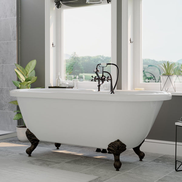 Cambridge Plumbing Acrylic Double Ended Clawfoot Soaking  Tub with Faucet Drillings and Oil Rubbed Bronze Feet ADE-DH-ORB