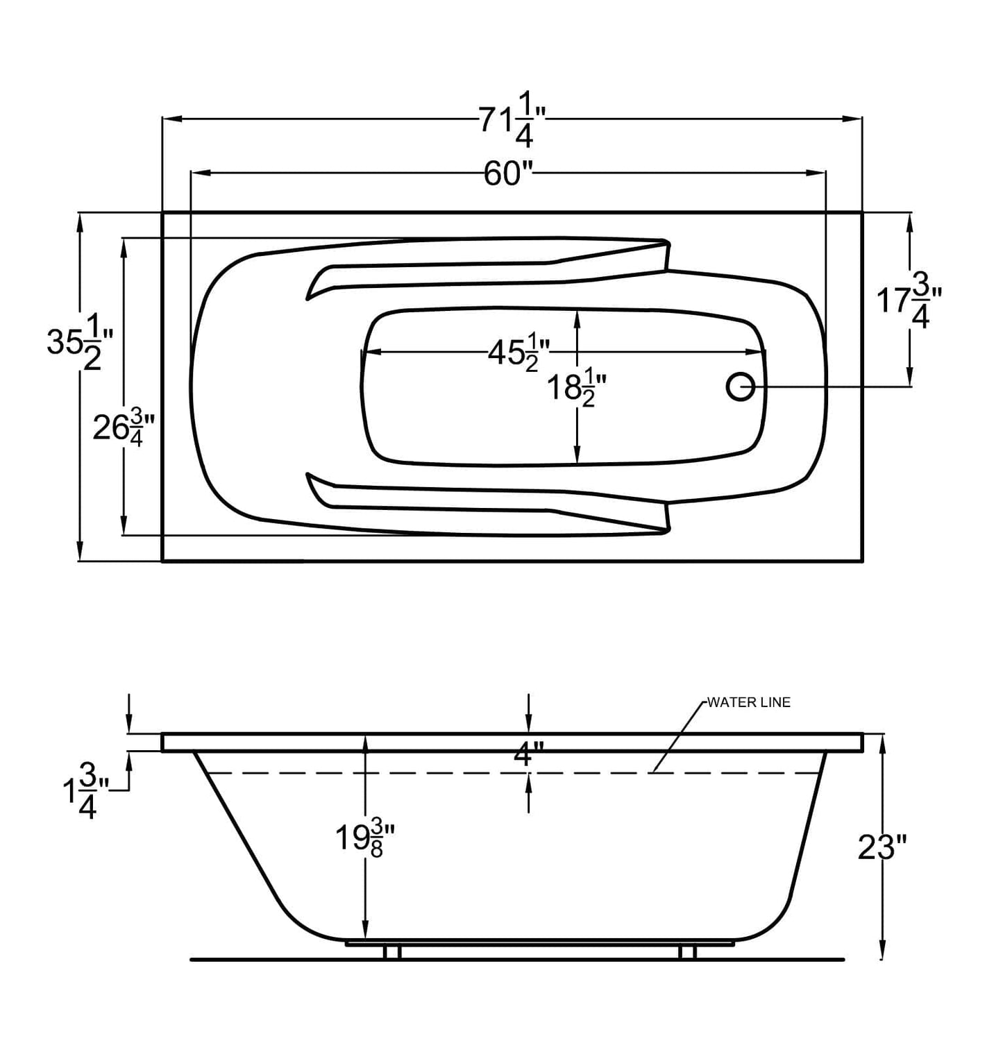 Atlantis Whirlpools Eros 36 x 72 Rectangular Soaking Bathtub 3672E