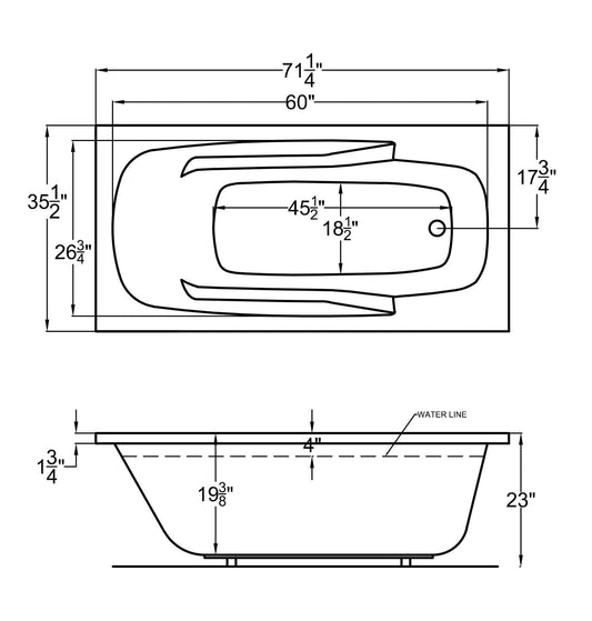 Atlantis Whirlpools Eros 36 x 72 Rectangular Soaking Bathtub 3672E