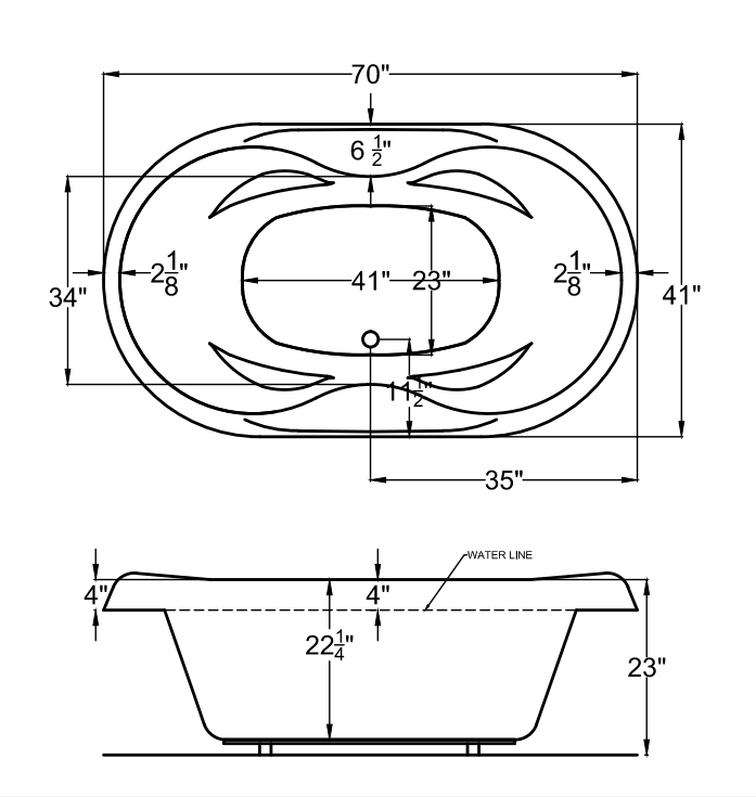 Atlantis Whirlpools Indulgence 41 x 70 Oval Soaking Bathtub 4170I