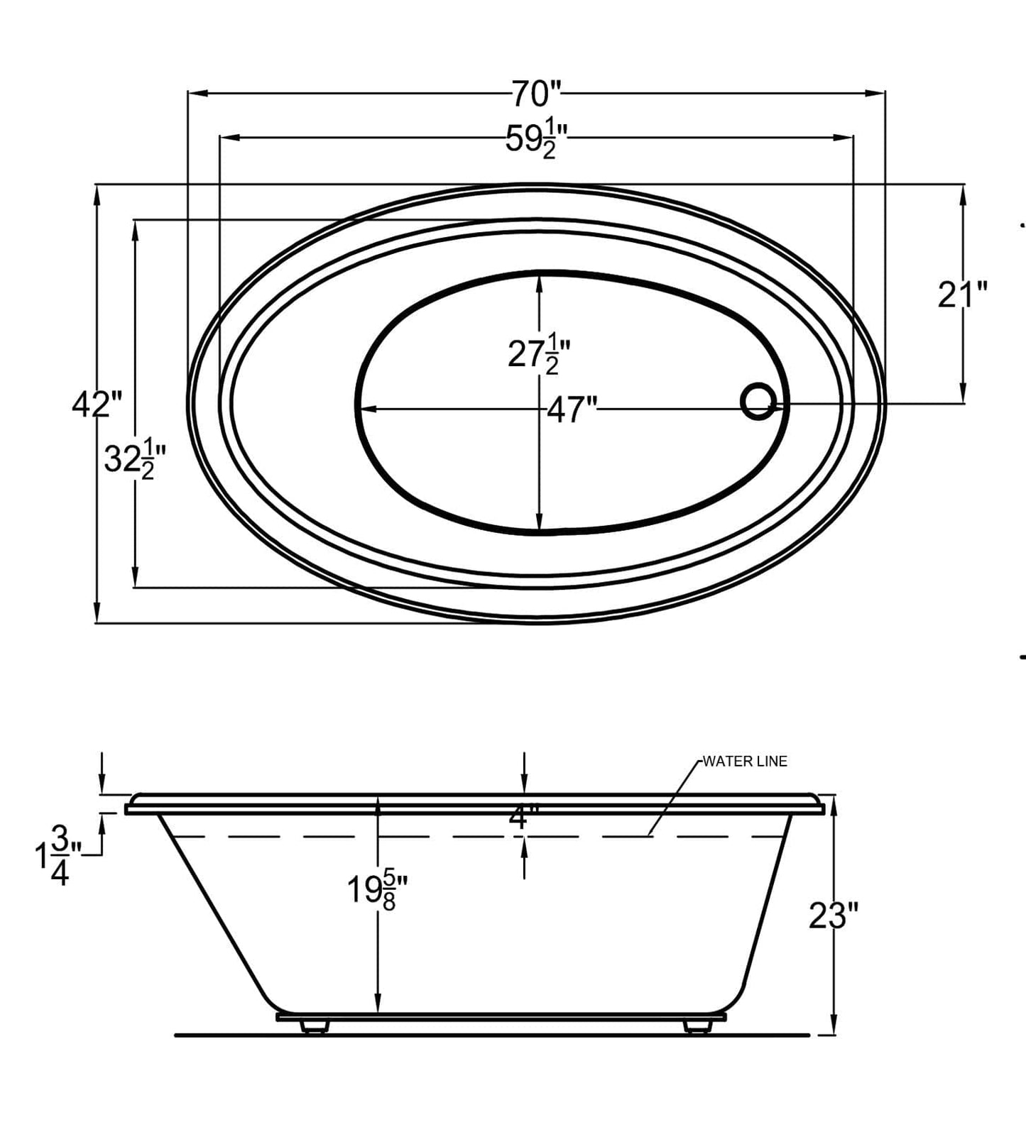 Atlantis Whirlpools Petite 42 x 70 Oval Soaking Bathtub 4270P