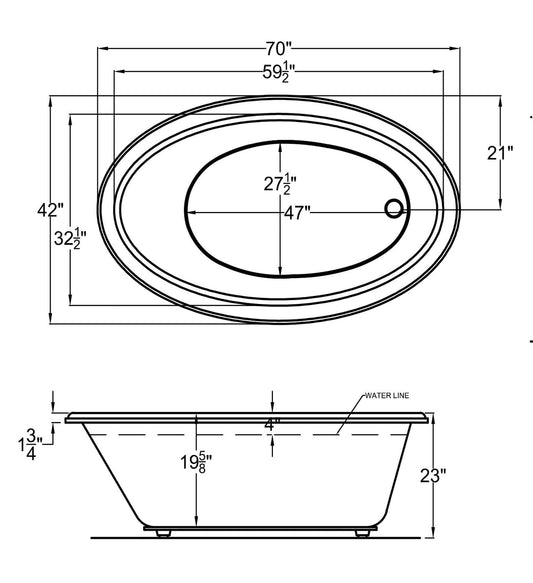 Atlantis Whirlpools Petite 42 x 70 Oval Soaking Bathtub 4270P