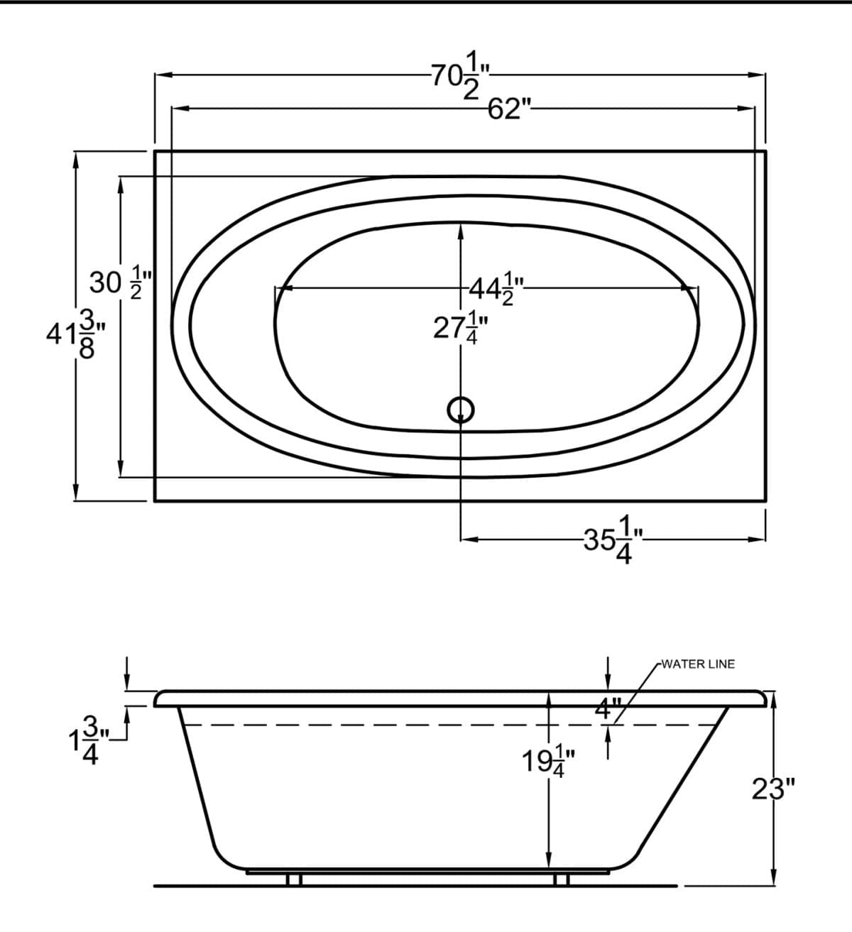 Atlantis Whirlpools Vogue 42 x 72 Rectangular Soaking Bathtub 4272VC