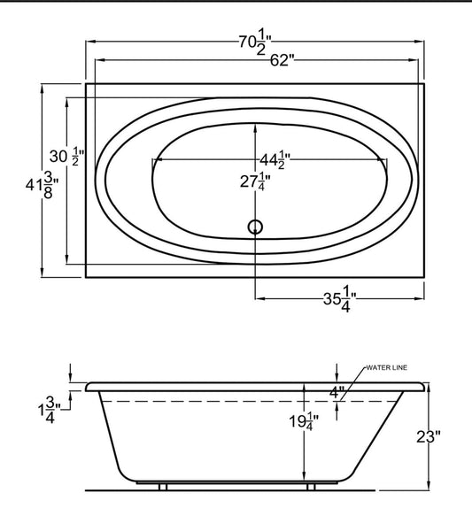 Atlantis Whirlpools Vogue 42 x 72 Rectangular Soaking Bathtub 4272VC