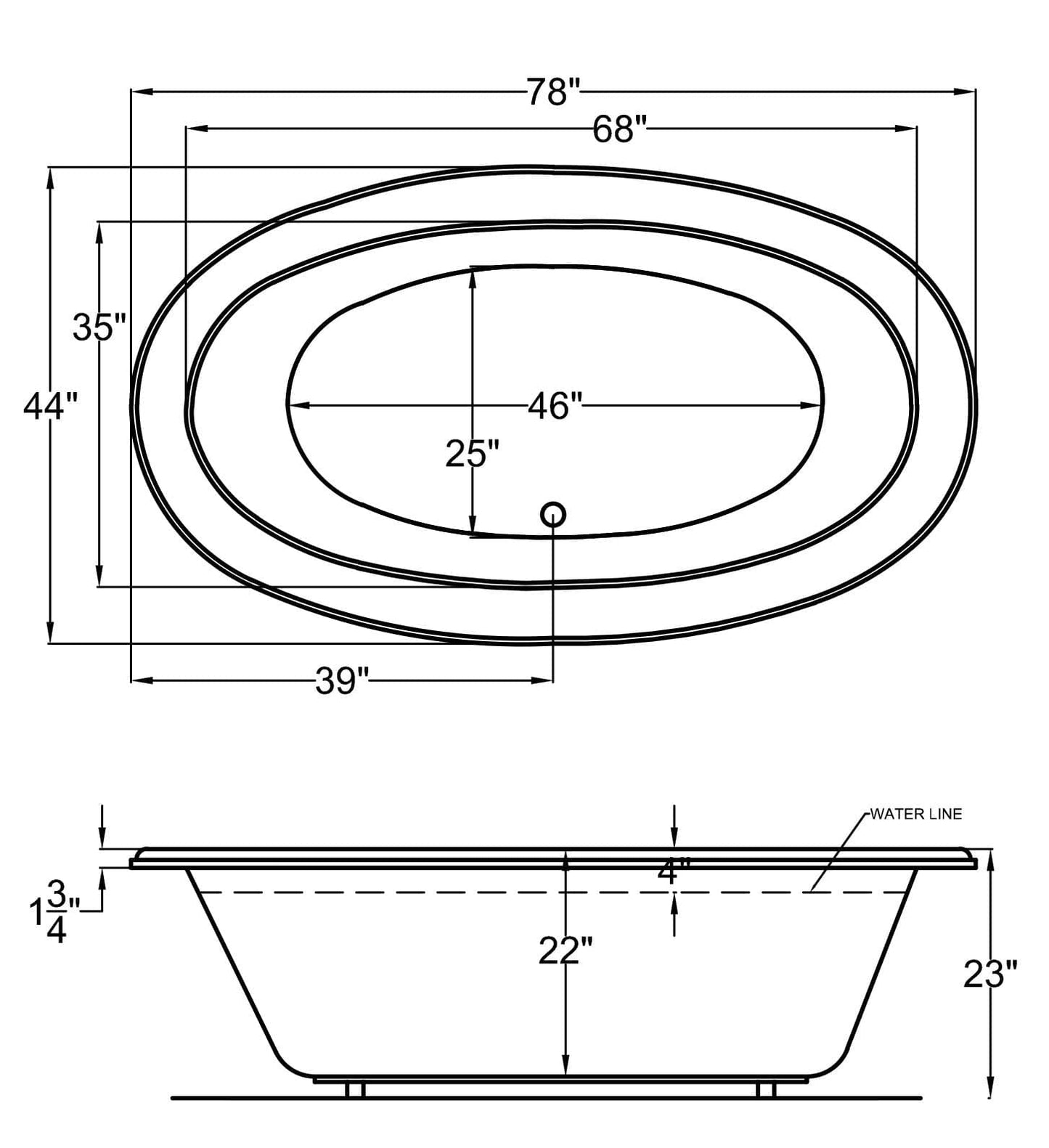 Atlantis Whirlpools Petite 44 x 78 Oval Air & Whirlpool Jetted Bathtub 4478PCDR