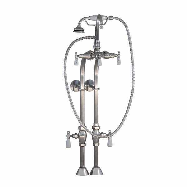 Cambridge Clawfoot Tub Freestanding English Telephone Gooseneck Faucet & Hand Held Shower Combo-Brushed Nickel CAM398684-BN