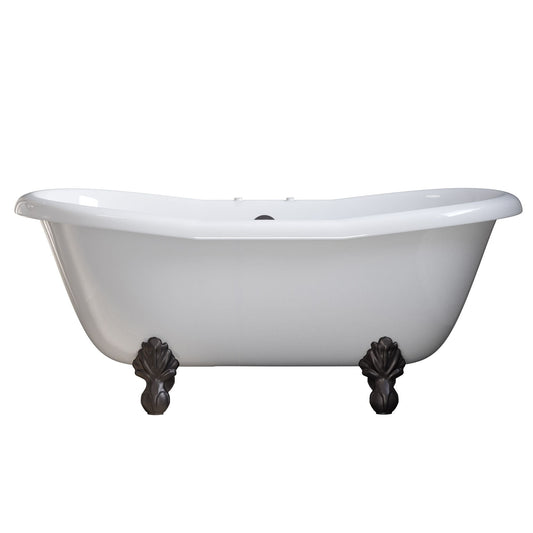 Cambridge USA Quality 68 Inch Clawfoot Double Slipper Tub with Deck Mount Faucet Holes and Oil Rubbed Bronze Feet USA-ADES-DH-ORB