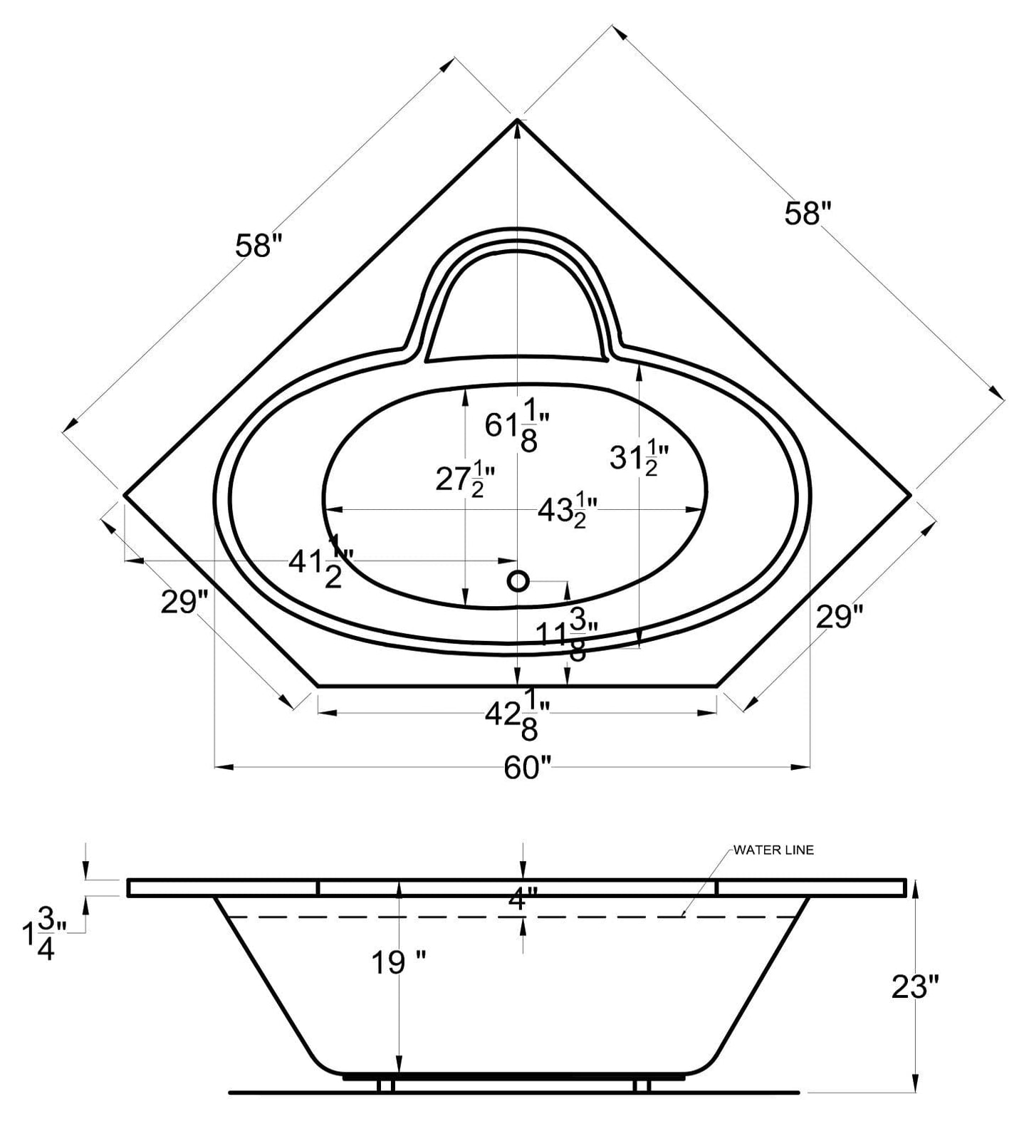 Atlantis Whirlpools Sublime 60 x 60 Corner Air Jetted Bathtub 6060SAR