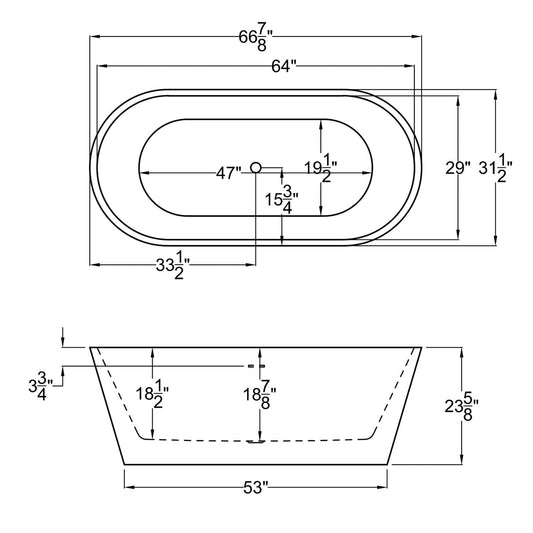 Atlantis Whirlpools Bowen 32 x 67 Oval Acrylic Freestanding Bathtub 6731BWSXCWXX