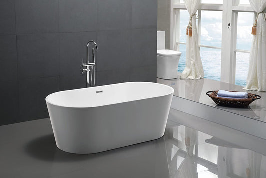 Anzzi Brand FT-AZ098 Chand 67 in. Acrylic Flatbottom Freestanding Bathtub in White