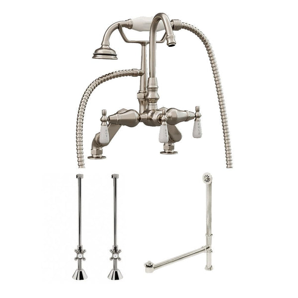 Cambridge Complete Plumbing Package For Claw Foot Tub. Goosneck Faucet, Supply Lines With Shut Off Valves, Drain and Overflow Assembly. Brushed Nickel Finish CAM684D-PKG-BN