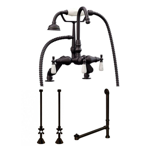 Cambridge Complete Plumbing Package For Deck Mount Claw Foot Tub. Goosneck Faucet, Supply Lines With Shut Off Valves, Drain and Overflow Assembly. Oil Rubbed Bronze Finish CAM684D-PKG-ORB