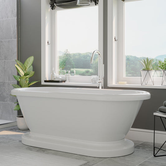 Acrylic Double Ended Pedestal Bathtub with Contiuous Rim and Complete Polished Chrome Plumbing Package