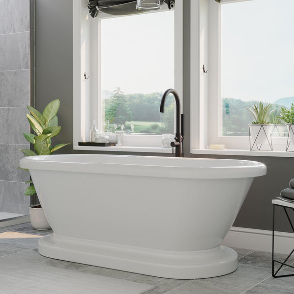 Acrylic Double Ended Pedestal Bathtub with Contiuous Rim and Complete Oil Rubbed Bronze Plumbing Package