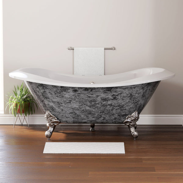 Cambridge Plumbing Hand Painted Scorched Platinum Extra Wide Acrylic Double Slipper Clawfoot Tub, Brushed Nickel Feet and Deck Mount Faucet Holes ADESXL-DH-BN-SP