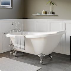 61 Inch Acrylic  Slipper Bathtub with and Complete Polished Chrome Plumbing Package