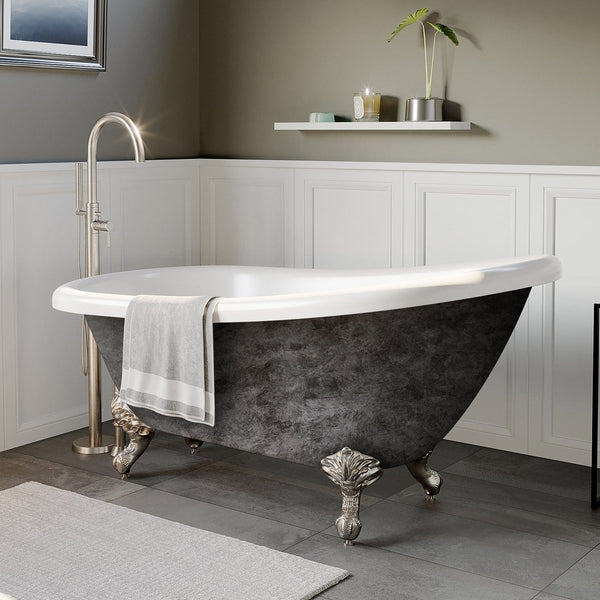 Cambridge Plumbing Hand Painted Scorched Platinum Acrylic Slipper Bathtub with No Faucet Holes and Brushed Nickel Claw Feet AST61-NH-BN-SP