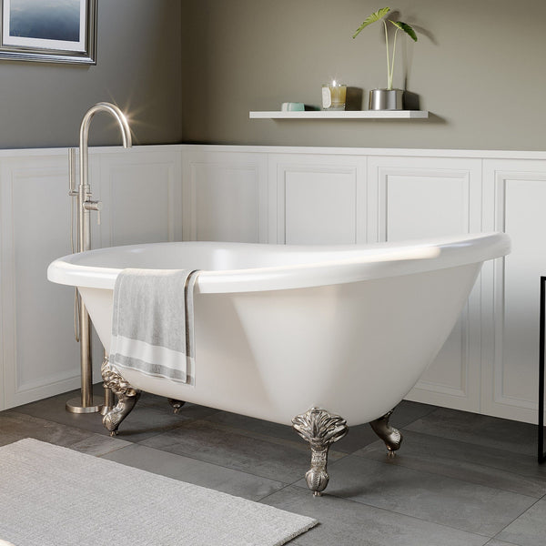 Cambridge Plumbing Acrylic Slipper Soaking Tub with Continuous Rim and Brushed Nickel Feet AST61-NH-BN