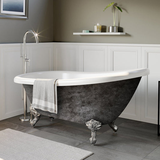 Cambridge Plumbing Hand Painted Scorched Platinum Acrylic Slipper Bathtub with No Faucet Holes and Polished Chrome Claw Feet AST61-NH-CP-SP