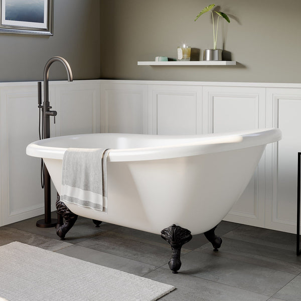 Cambridge Plumbing Clawfoot Acrylic  Slipper Soaking Tub with Continuous Rim and Oil Rubbed Bronze Feet AST67-NH-ORB