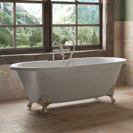 Cambridge Plumbing Cast Iron Double Ended Clawfoot Tub 67" X 30" with 7" Deck Mount Faucet Drillings and Brushed Nickel Feet DE-67-DH-BN