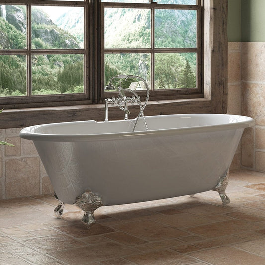 Cambridge Plumbing Cast Iron Double Ended Clawfoot Tub 67" X 30" with 7" Deck Mount Faucet Drillings and Polished Chrome Feet DE-67-DH-CP