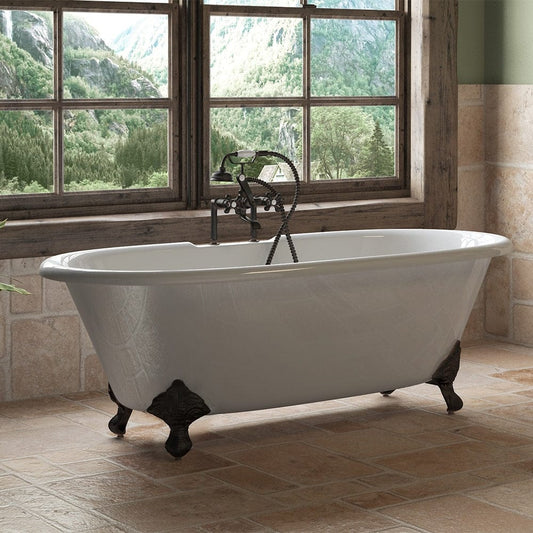 Cambridge Plumbing Cast Iron Double Ended Clawfoot Tub 67" X 30" with 7" Deck Mount Faucet Drillings and Oil Rubbed Bronze Feet DE-67-DH-ORB