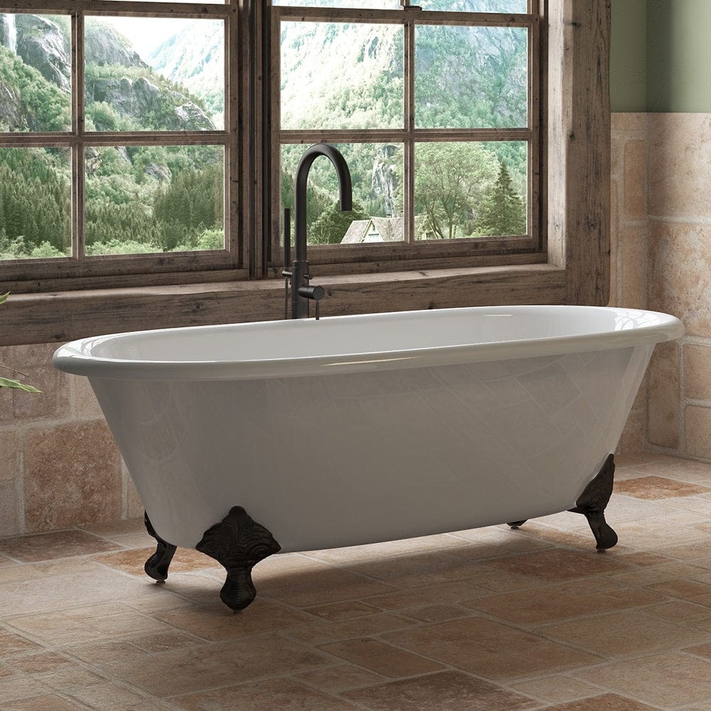 Cambridge Plumbing Cast Iron Double Ended Clawfoot Tub 67" X 30" with No Faucet Drillings and Oil Rubbed Bronze Feet DE-67-NH-ORB