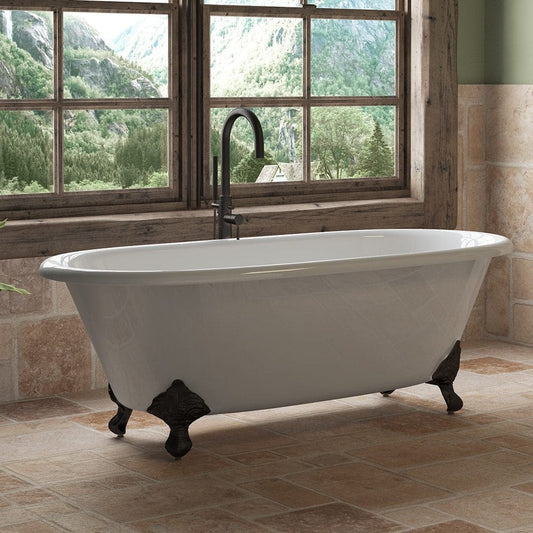 Cambridge Plumbing Cast Iron Double Ended Clawfoot Tub 67" X 30" with No Faucet Drillings and Oil Rubbed Bronze Feet DE-67-NH-ORB