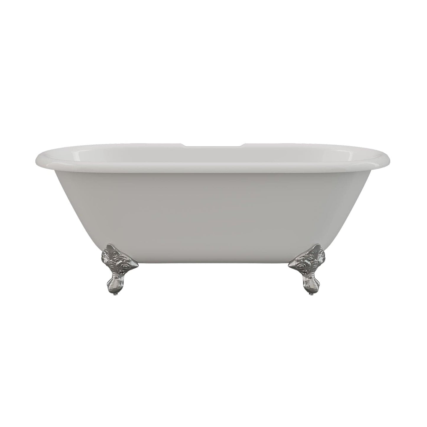 Cambridge Plumbing Cast Iron Double Ended Clawfoot Tub 60" X 30" with 7" Deck Mount Faucet Drillings and British Telephone Style Faucet Complete Polished Chrome Plumbing Package With Six Inch Deck Mount Risers DE60-463D-6-PKG-CP-7DH