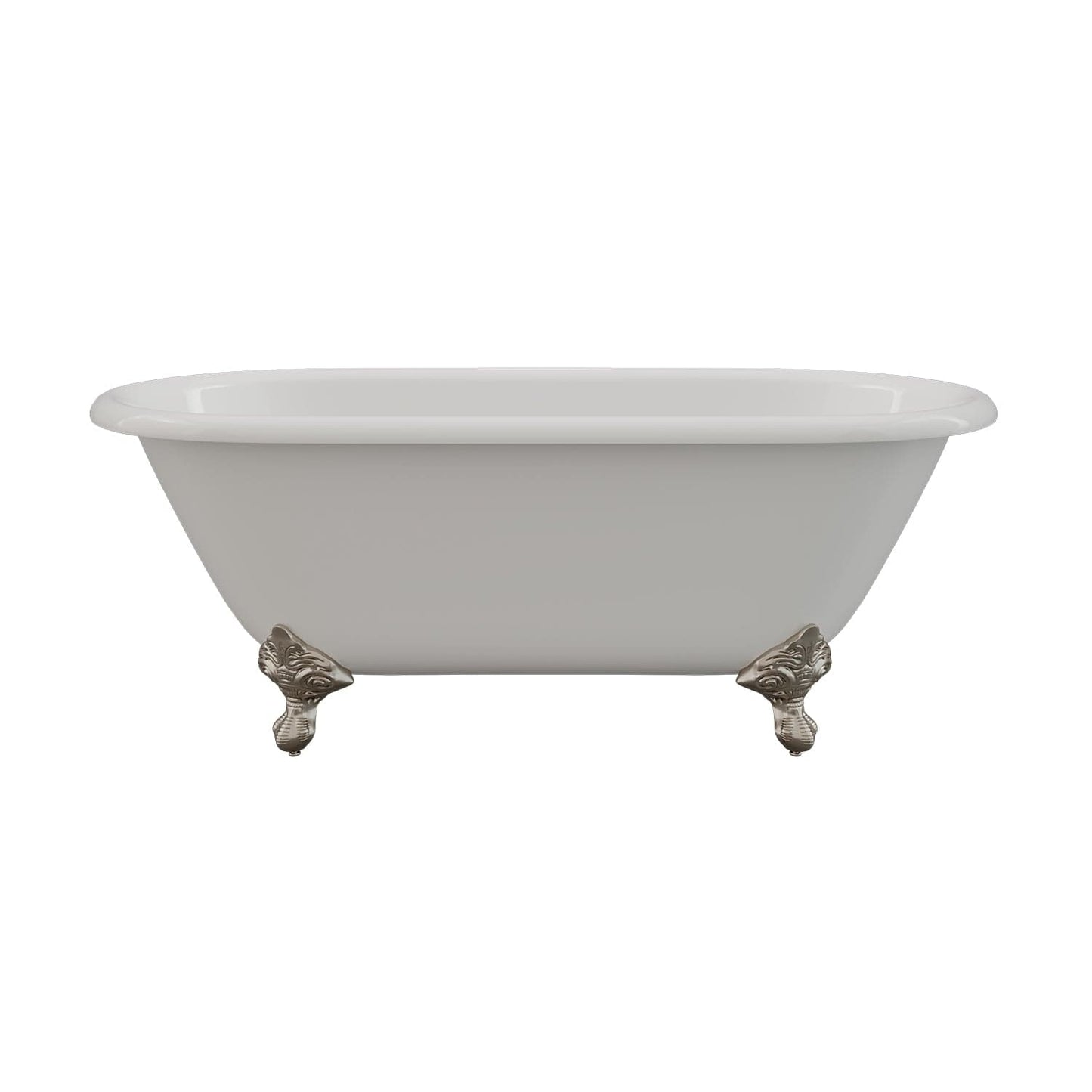 Cambridge Plumbing Cast Iron Double Ended Clawfoot Tub 60" X 30" with No Faucet Drillings and Complete Free Standing British Telephone Faucet and Hand Held Shower Brushed Nickel Plumbing Package DE60-398463-PKG-BN-NH