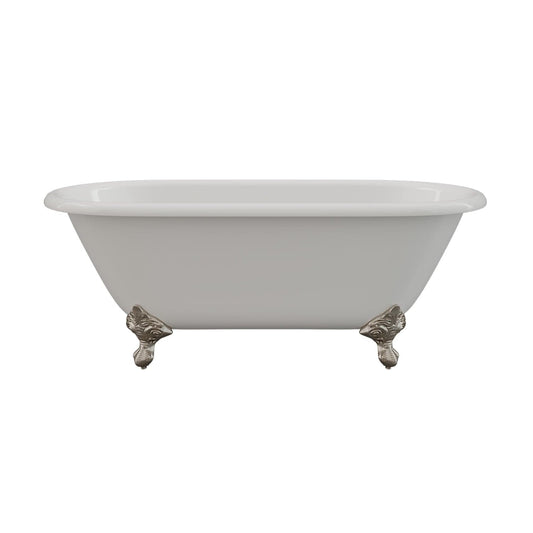 Cambridge Plumbing Cast Iron Double Ended Clawfoot Tub 60" X 30" with No Faucet Drillings and Complete Free Standing British Telephone Faucet and Hand Held Shower Brushed Nickel Plumbing Package DE60-398463-PKG-BN-NH