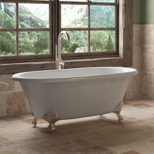 Cambridge Plumbing Cast Iron Double Ended Clawfoot Tub 60" X 30" with No Faucet Drillings and Brushed Nickel Feet DE-60-NH-BN