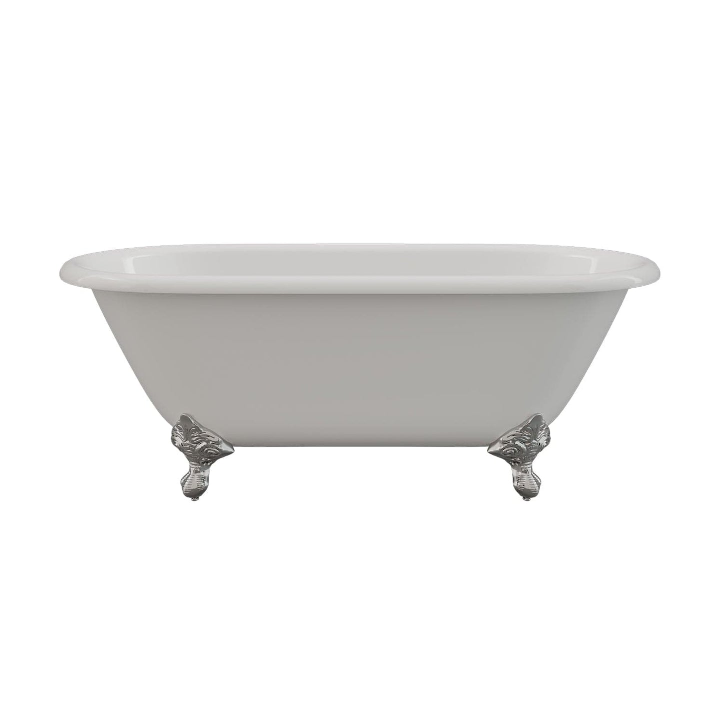 Cambridge Plumbing Cast Iron Double Ended Clawfoot Tub 60" X 30" with No Faucet Drillings and Complete Free Standing British Telephone Faucet and Hand Held Shower  Polished Chrome Plumbing Package DE60-398463-PKG-CP-NH