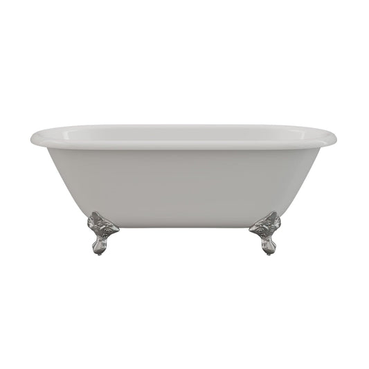 Cambridge Plumbing Cast Iron Double Ended Clawfoot Tub 60" X 30" with no Faucet Drillings and Complete Polished Chrome Free Standing English Telephone Style Faucet with Hand Held Shower Assembly Plumbing Package DE60-398684-PKG-CP-NH