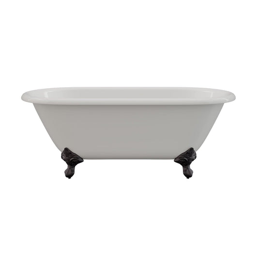 Cambridge Plumbing Cast Iron Double Ended Clawfoot Tub 60" X 30" with No Faucet Drillings and Complete Free Standing British Telephone Faucet and Hand Held Shower Oil Rubbed Bronze Plumbing Package DE60-398463-PKG-ORB-NH