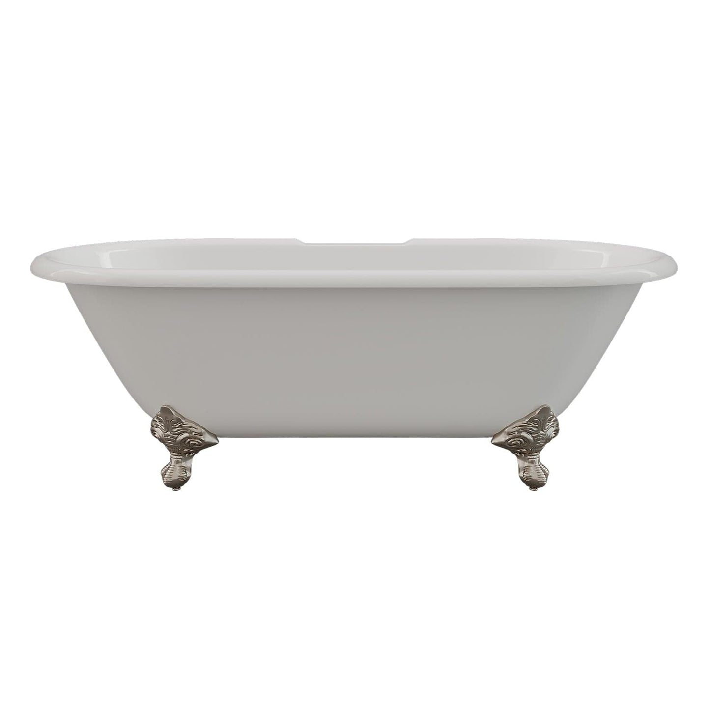 Cambridge Plumbing Cast Iron Double Ended Clawfoot Tub 67" X 30" with  7" Deck Mount Faucet Drillings and Complete Brushed Nickel Plumbing Package With Six Inch Deck Mount Risers DE67-463D-6-PKG-BN-7DH