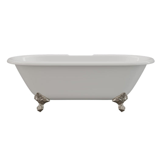 Cambridge Plumbing Cast Iron Double Ended Clawfoot Tub 67" X 30" with 7" Deck Mount Faucet Drillings and Brushed Nickel Feet DE-67-DH-BN