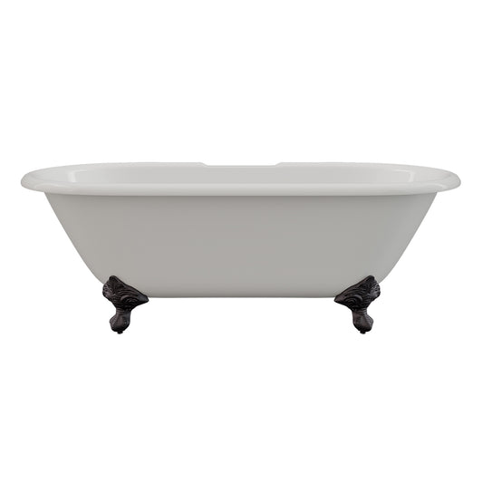 Cambridge Plumbing Cast Iron Double Ended Clawfoot Tub 67" X 30" with  7" Deck Mount Faucet Drillings and Complete Brushed Nickel Plumbing Package With Six Inch Deck Mount Risers DE67-463D-6-PKG-ORB-7DH