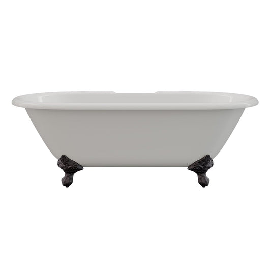 Cambridge Plumbing Cast Iron Double Ended Clawfoot Tub 67" X 30" with 7" Deck Mount Faucet Drillings and Oil Rubbed Bronze Feet DE-67-DH-ORB