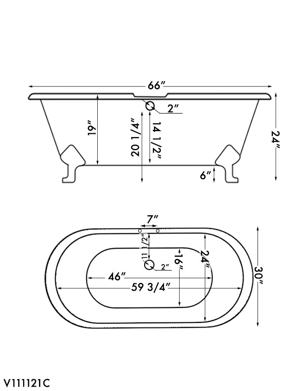 Cambridge Plumbing Cast Iron Double Ended Clawfoot Tub 67" X 30" 7" Deck Mount Faucet Drillings and Complete Brushed Nickel Plumbing Package DE67-463D-2-PKG-BN-7DH