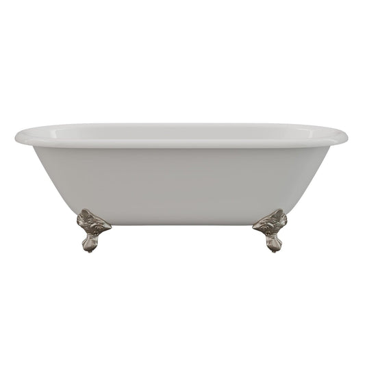 Cambridge Plumbing Cast Iron Double Ended Clawfoot Tub 67" X 30" with No Faucet Drillings and Complete Brushed Nickel Plumbing Package DE67-398463-PKG-BN-NH