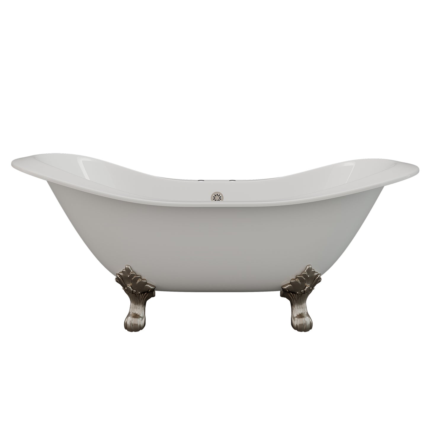 Cambridge Plumbing Cast Iron Double Ended Slipper Tub 71" X 30" with 7" Deck Mount Faucet Drillings and Complete Brushed Nickel Plumbing Package DES-463D-2-PKG-BN-7DH