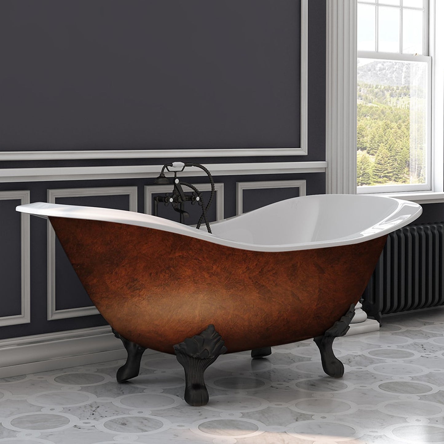 Cambridge Plumbing Cast Iron Double Ended Slipper Tub 71" X 30" with 7" Deck Mount Faucet Drillings and Oil Rubbed Bronze Feet DES-DH-ORB-CB