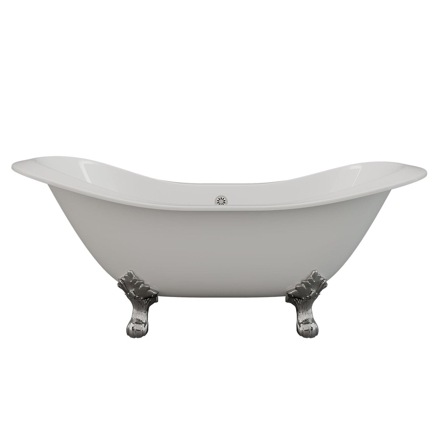 Cambridge Plumbing Cast Iron Double Ended Slipper Tub 71" X 30" with No Faucet Drillings and Polished Chrome Feet DES-NH-CP