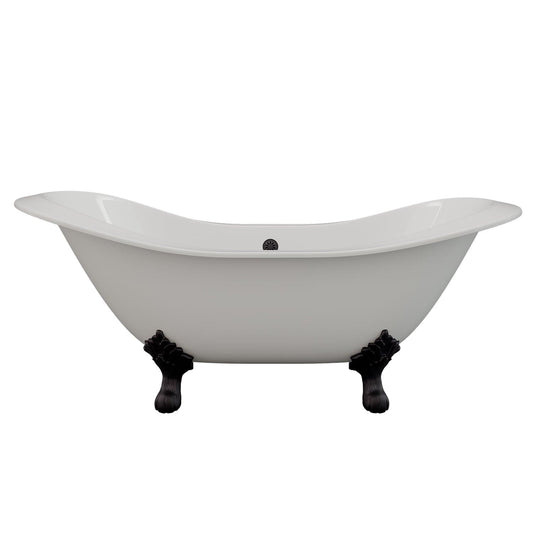 Cambridge Plumbing Cast Iron Double Ended Slipper Tub 71" X 30" with No Faucet Drillings and Oil Rubbed Bronze Feet DES-NH-ORB