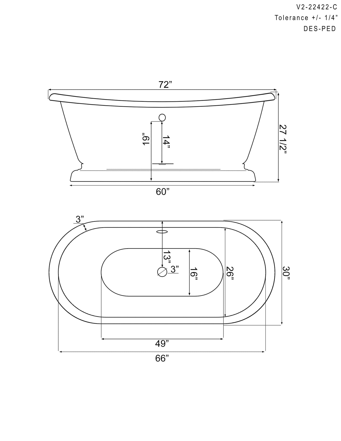 Cambridge Plumbing Cast Iron Double Ended Slipper Tub 71" X 30" with No Faucet Drillings DES-PED-NH