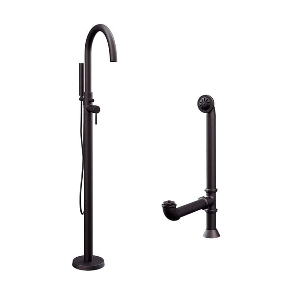 Cambridge Complete Plumbing Package for Free Standing Tubs With No Faucet Holes.  Modern Gooseneck Style Faucet With Hand Held Wand Shower and Supply Lines plus Drain and Overflow Assembly. Oil Rubbed Bronze Finish CAM150-PKG-ORB