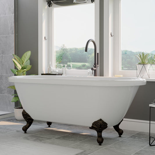 Cambridge Plumbing Acrylic Double Ended Clawfoot Soaking Tub with continuous rim and Oil Rubbed Bronze Feet ADE-NH-ORB