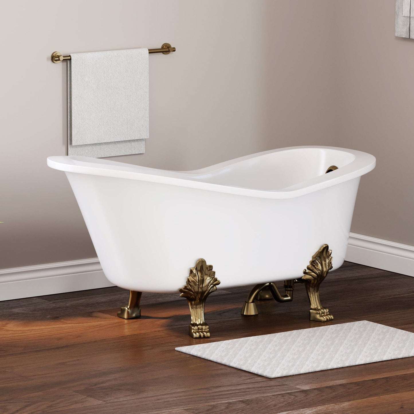 Cambridge Plumbing ES-ST62-NH-AB Dolomite Mineral Composite Clawfoot Slipper Tub with Antique Brass Feet and Drain Assembly 62 x 30